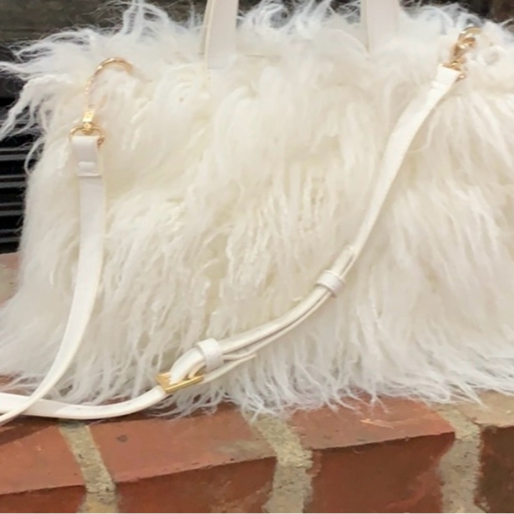 Elegant White Faux Fur Handbag
